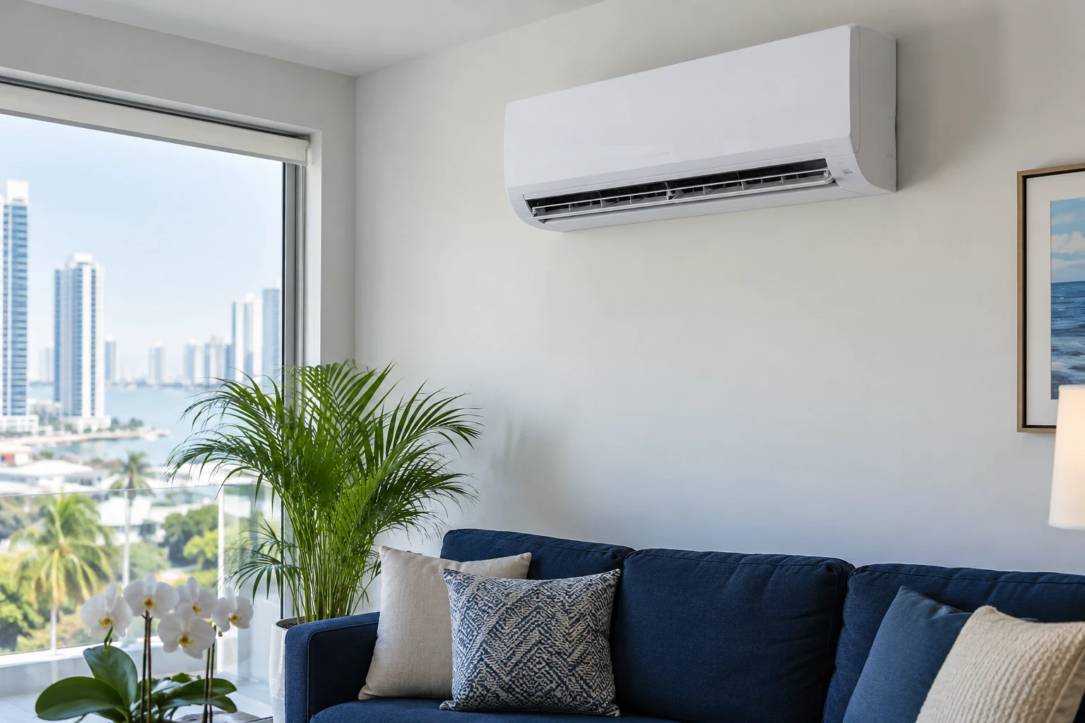 Unidad de aire acondicionado tipo split en una sala