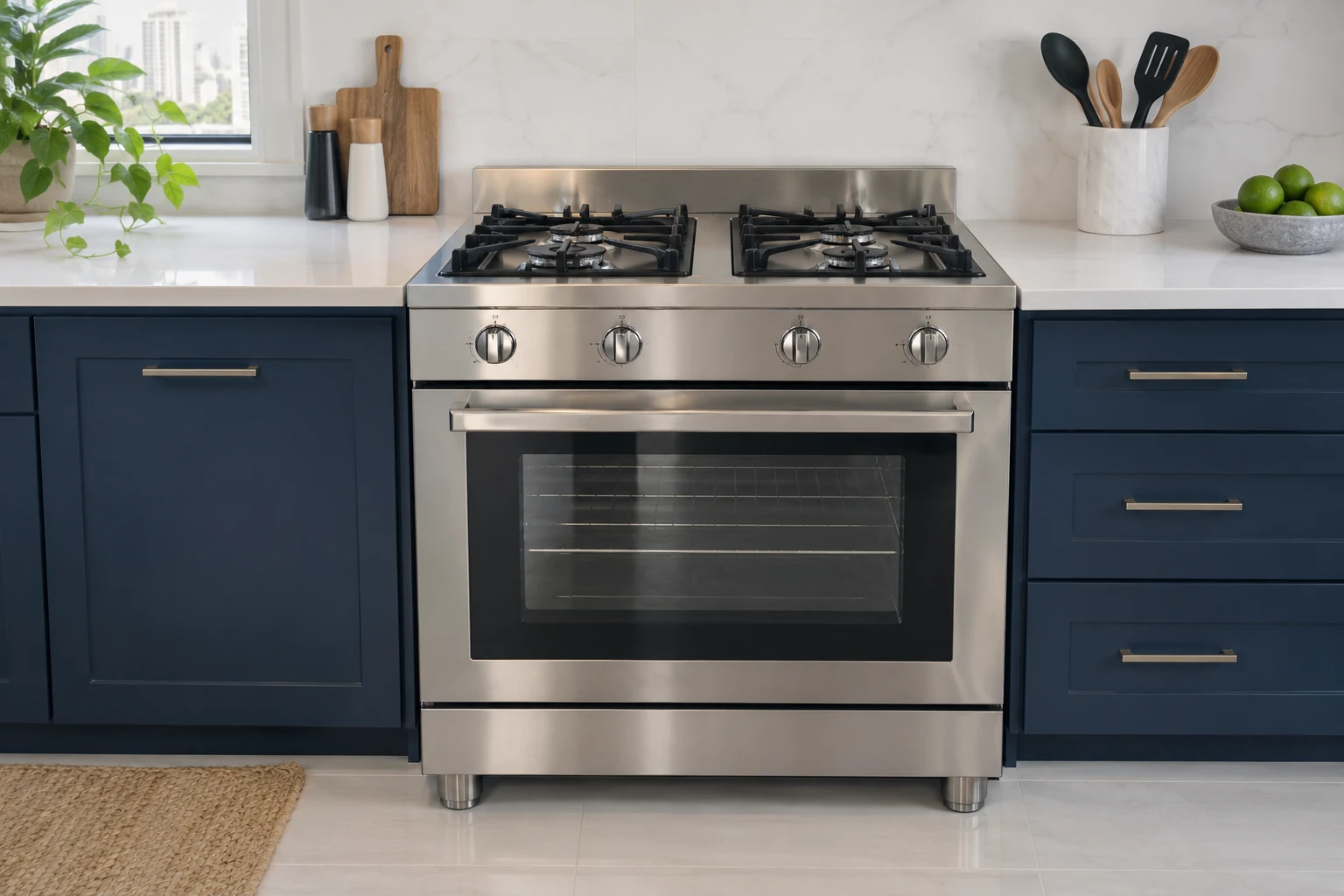 Estufa de gas con horno en una cocina moderna
